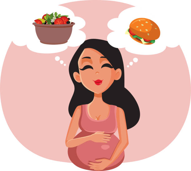 妊娠中の女性は食べ物ベクトル漫画を渇望 - マタニティウェア点のイラスト素材／クリップアート素材／マンガ素材／アイコン素材