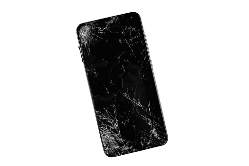 Smartphone de pantalla rota aislado sobre fondo blanco con trazado de recorte photo