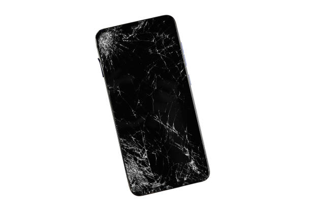 Broken Screen Smartphone Isolated on White Background With Clipping Path Broken Screen Smartphone Isolated on White Background With Clipping Path, Broken Mobile Phone breaking stock pictures, royalty-free photos & images