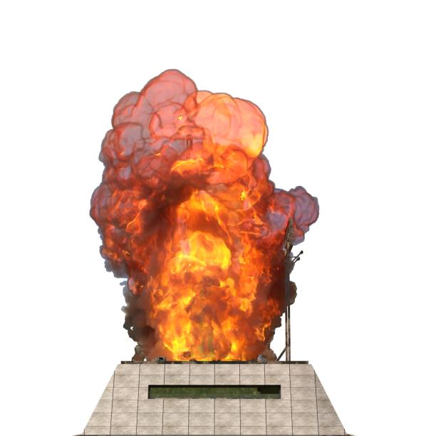 istock Ruined building in flames isolated on white 3d illustration 1354120229