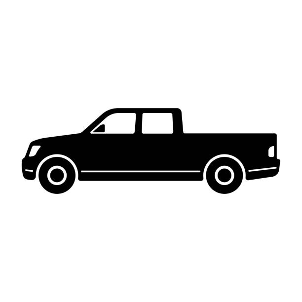 pickup-truck-symbol. schwarze silhouette. seitenansicht. vektor einfache flache grafik illustration. das isolierte objekt auf weißem hintergrund. isolieren. - truck pick up truck side view car stock-grafiken, -clipart, -cartoons und -symbole