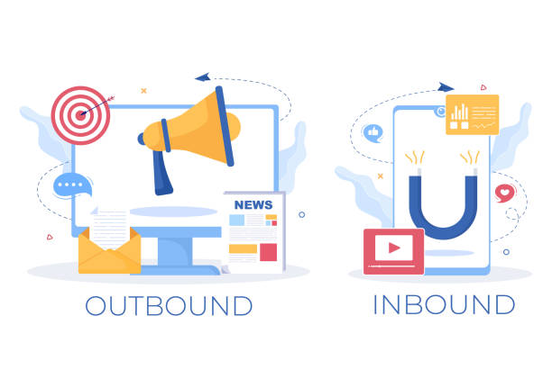 istock Inbound and Outbound Marketing Business Vector Illustration with Magnet and Megaphone Design to Attract Customers Offline or Online for Web or Poster 1354123634