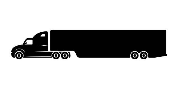 lkw-traktor-symbol. kofferraumwagen. schwarze silhouette. seitenansicht. vektor einfache flache grafik illustration. das isolierte objekt auf weißem hintergrund. isolieren. - car side view truck truck driver stock-grafiken, -clipart, -cartoons und -symbole