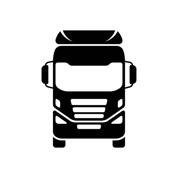 lkw-symbol. kofferraumtraktor. schwarze silhouette. vorderansicht. vektor einfache flache grafik illustration. das isolierte objekt auf weißem hintergrund. isolieren. - truck delivery van isolated freight transportation stock-grafiken, -clipart, -cartoons und -symbole