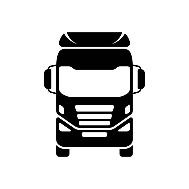 bildbanksillustrationer, clip art samt tecknat material och ikoner med truck icon. trunk tractor. black silhouette. front view. vector simple flat graphic illustration. the isolated object on a white background. isolate. - lastbil