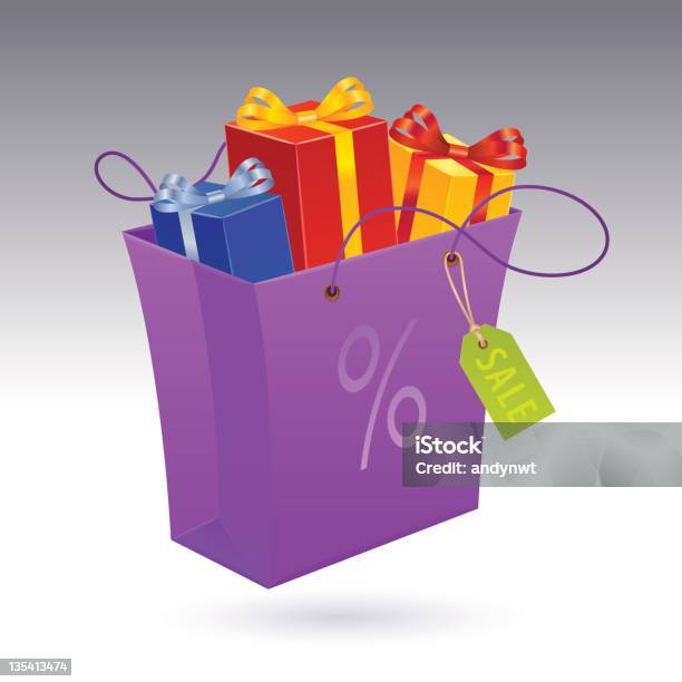 Gift Boxes In Shopping Bag With Tag Stock Illustration - Download Image Now - Gift Bag, Cut Out, Gift