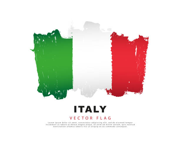 illustrazioni stock, clip art, cartoni animati e icone di tendenza di bandiera dell'italia. pennellate a mano libera verdi, bianche e rosse. illustrazione vettoriale isolata su sfondo bianco. - bandiera italiana