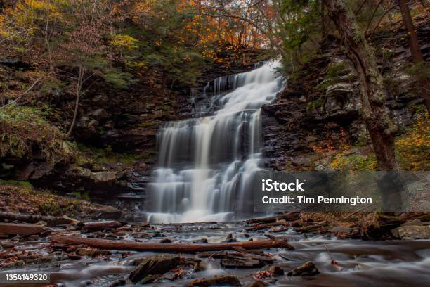 Autumn Waterfall At Ricketts Glen Stock Photo - Download Image Now - Mountain, Scenics - Nature, Landscape - Scenery