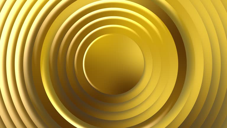 Abstract seamless loop pattern of gold rectangle swirl to gold circles rotate. Glowing metal rings animation. Abstract background for business presentation. Seamless loop 4k 3d render