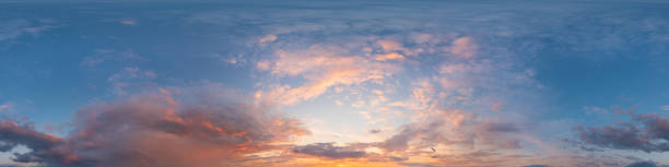 istock Dark blue sunset sky panorama with Cirrus clouds. Seamless hdr pano in spherical equirectangular format. Complete zenith for 3D visualization, game and sky replacement for aerial drone 360 panoramas 1354152326