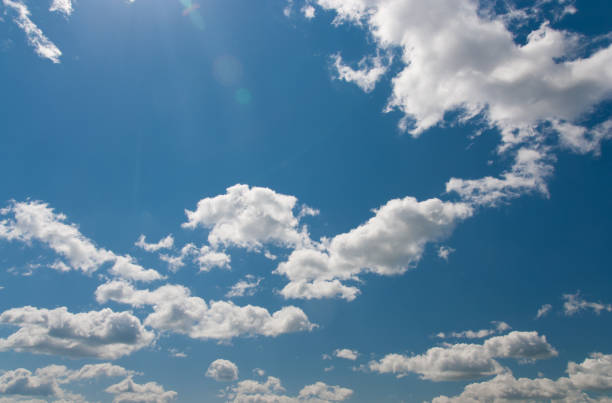 Skies in sunlight, sunny sky background whith clouds.