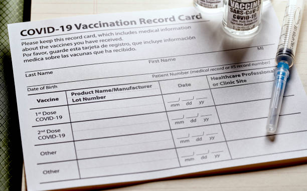 istock Covid-19 Vaccination card with syringe and vials 1354153985