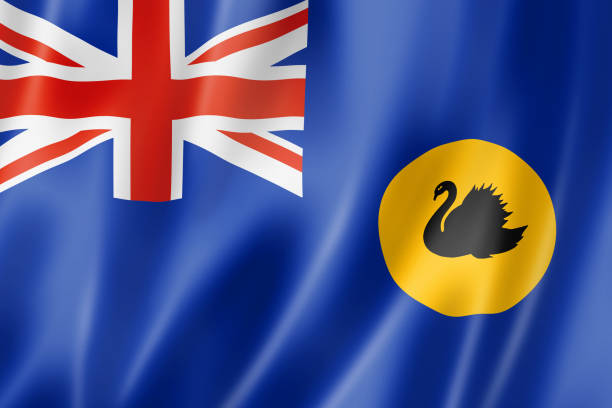 Western Australian state flag, Australia Western Australian state flag, Australia waving banner collection. 3D illustration western australia flag stock pictures, royalty-free photos & images