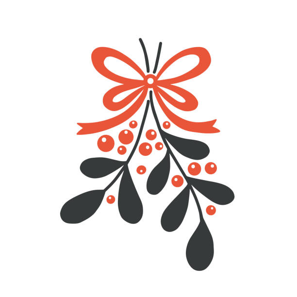 赤い弓を持つヤドリギの枝。 - mistletoe点のイラスト素材／クリップアート素材／マンガ素材／アイコン素材