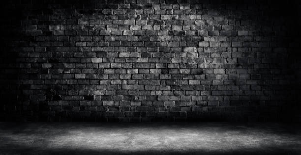 istock Studio dark room black brick wall grunge texture background. 1354157512