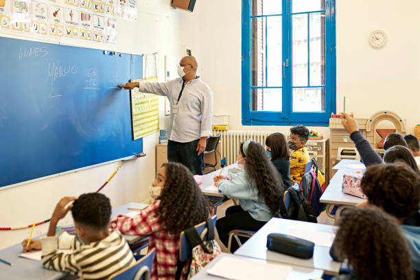 istock School Children and Instructor Wearing Protective Face Masks 1354158718