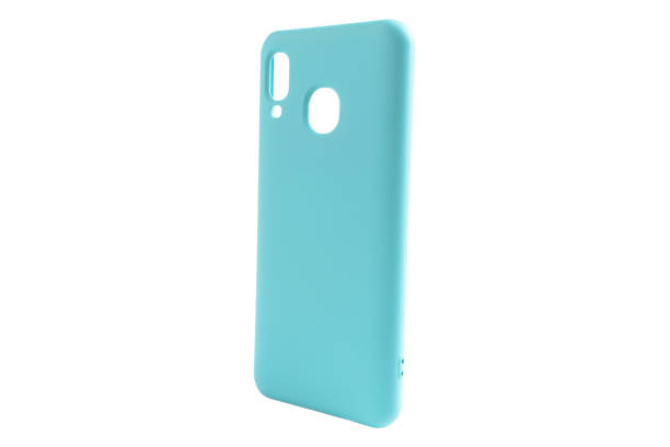 istock Mobile phone case isolated on white background. Smart phone case isolated. Blue silicone case for smartphone or phone with cutouts for the camera. Front view 1354162522