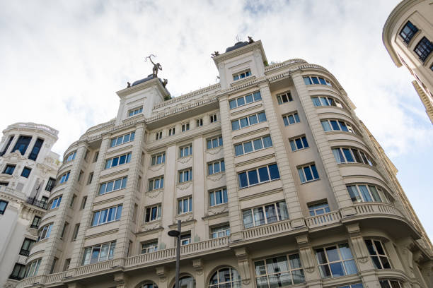 istock Old residential building facade against sky in Madrid 1354162738