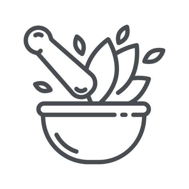 illustrations, cliparts, dessins animés et icônes de mortier et pilon signe conceptuel de phytothérapie isolé sur fond transparent. - pilon et mortier