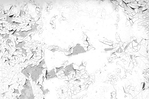 Damaged cracked painted wall background. Grunge contrast black and white texture template for overlay artwork.