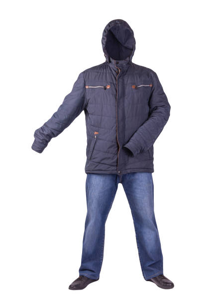 istock dark blue jeans, black leather shoes, jacket isolated on white background. 1354167204