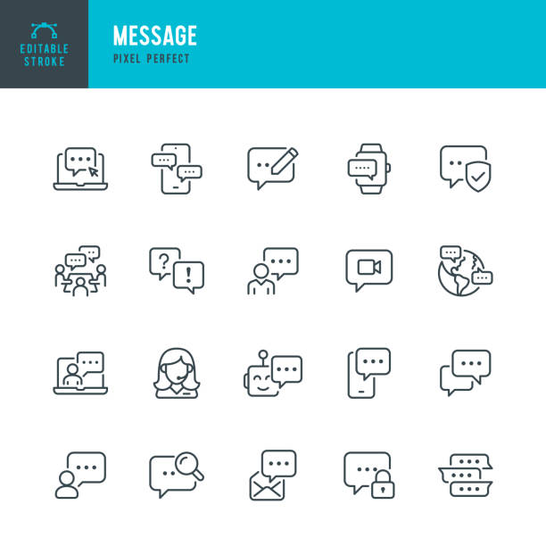 ilustrações de stock, clip art, desenhos animados e ícones de message - thin line vector icon set. pixel perfect. editable stroke. the set contains icons: message, speech bubble, support, chat, letter, web conference. - feedback comunicação