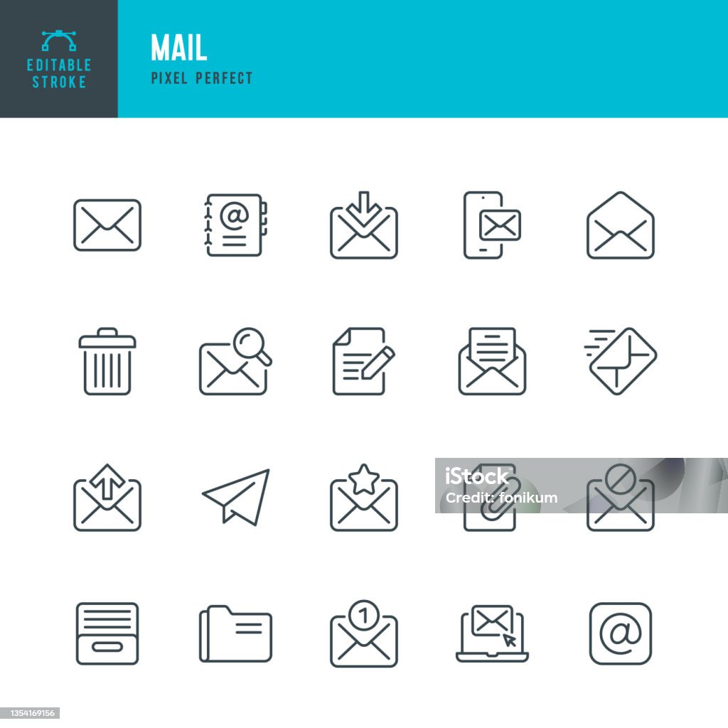 MAIL - set di icone vettoriali a linee sottili. Pixel perfetto. Tratto modificabile. Il set contiene icone: E-Mail, Mail, Rubrica, Busta, Invio di lettere, Lettera di posta in arrivo, Lettera di ricerca. - arte vettoriale royalty-free di Icona MAIL - set di icone vettoriali a linee sottili. Pixel perfetto. Tratto modificabile. Il set contiene icone: E-Mail, Mail, Rubrica, Busta, Invio di lettere, Lettera di posta in arrivo, Lettera di ricerca. - arte vettoriale royalty-free di Icona
