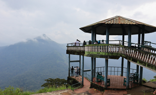 An Elegant picture of a Viewpoint on a mountain peak in Bisle ghat where one could see the entire Western Ghats range in Sakleshpur of Karnataka, India.