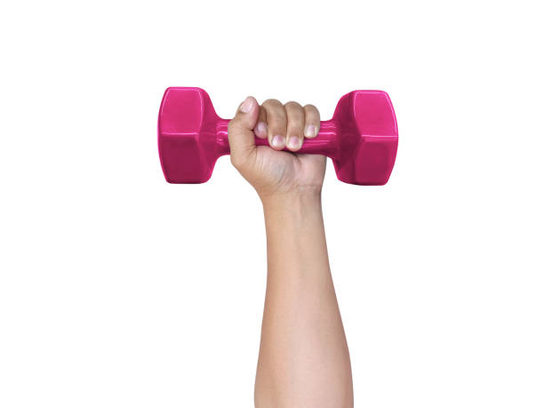 istock Hand holding dumbbell isolated on white background 1354175625