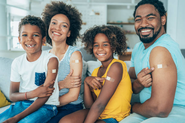 istock Portrait of a vaccinated family 1354176597