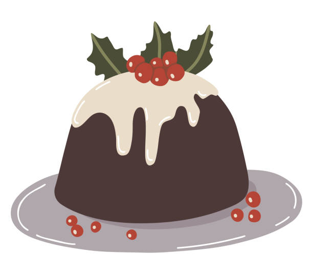 Vector isolated element. Christmas pudding. Christmas dish. Color image on a white background. The print is used for packaging design. Vector isolated element. Christmas pudding. Christmas dish. Color image on a white background. The print is used for packaging design. christmas pudding stock illustrations