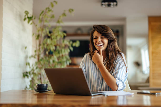 istock Relaxed caucasian woman, joinning a conference call 1354178949