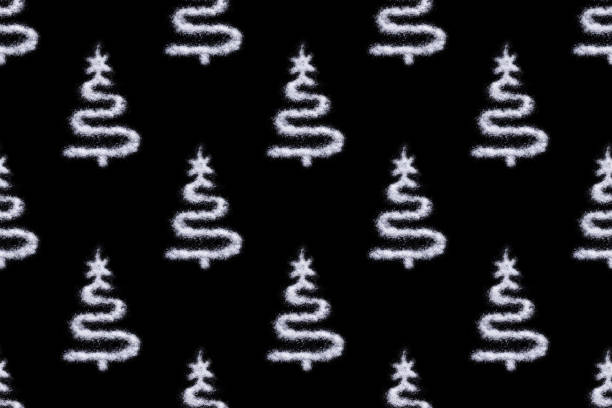 Happy New Year. Christmas seamless pattern - Creative Christmas tree painted with salt like snow, on a black background. Minimal holiday concept