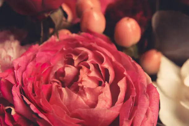 Photo of Beautiful bouquet with pink roses close up