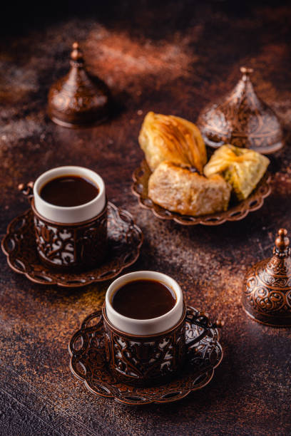 istock Traditional turkish, arabic sweets baklava with Turkish coffee 1354187398