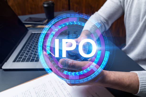 istock Man using phone. Hands typing smartphone. Double exposure with ipo hologram. Close up. Financial graph and analysis concept. Investment. 1354187945