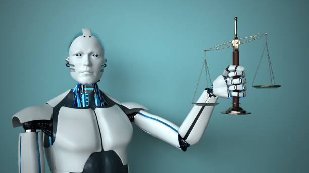 Humanoid robot in the role of a judge stock photo