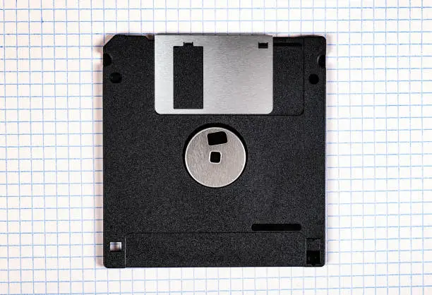 Floppy Disk Drive on the Square Paper Background closeup