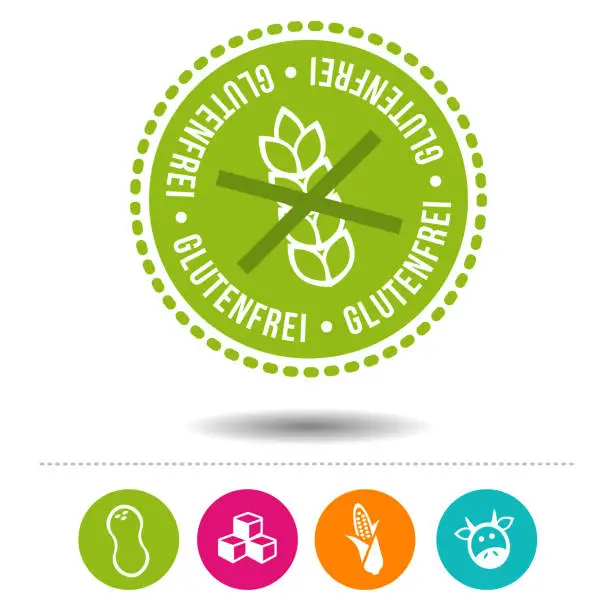 Vector illustration of Gluten-free seals and icons.