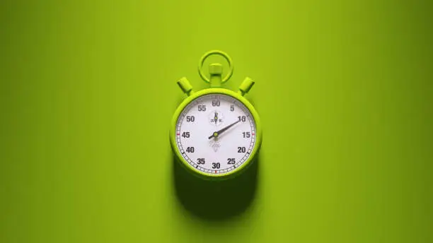 Green Stopwatch Time Clock Alarm Watch White Face Timer Green Background 3d illustration render