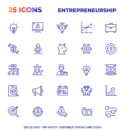 Entrepreneurship Vector Style Editable Stroke Line Icon Set