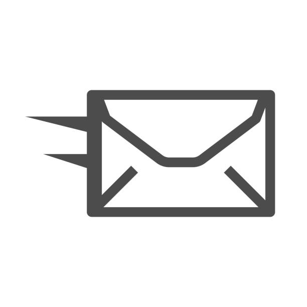 Monochrome simple envelope message icon vector illustration. Incoming, sending, receive new mail Monochrome simple envelope message icon vector illustration. Incoming, sending, receive new mail envelope letter with trail isolated. Cyberspace notification alert newsletter inbox post information logo mail stock illustrations