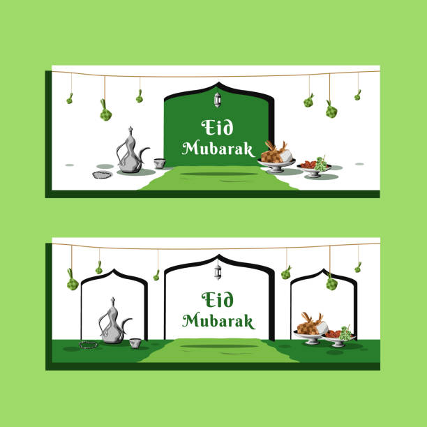 ilustrações de stock, clip art, desenhos animados e ícones de banner eid mubarak for theme islamic - adhan