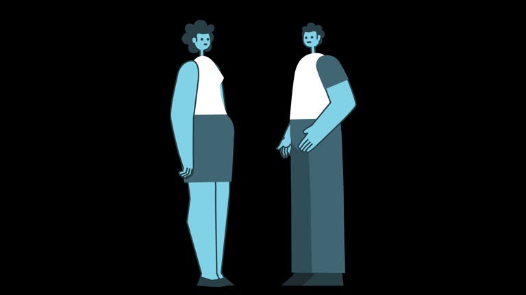 Man and Woman Communicate and Talk. Flat Design Cartoon Characters Isolated Loop 2d Animation