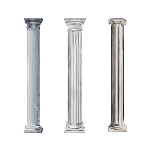 水彩画のスプラッシュからアンティーク白柱、色付きの図面、現実的 - column pedestal greek culture three dimensional shape点のイラスト素材／クリップアート素材／マンガ素材／アイコン素材