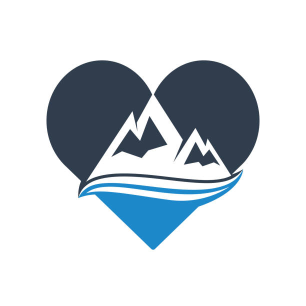 Mountains love logo design. Heart shape sign template. Tourism and adventure vector logo design template. modern church logos stock illustrations