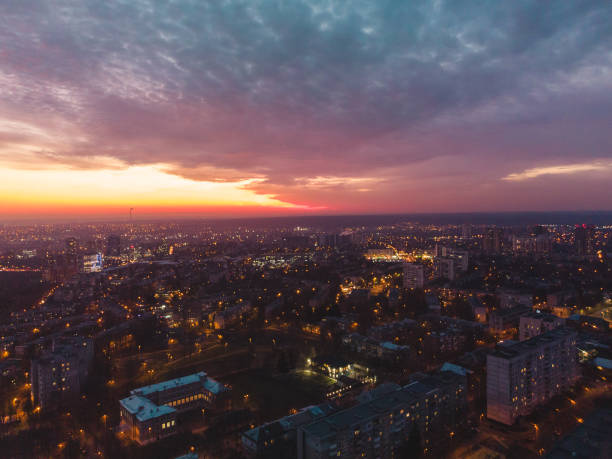 istock Aerial evening view, Kharkiv city center streets 1354203062