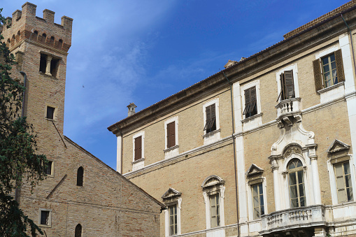 Fano, Italy - June 5, 2021: Palazzo Malatestiano, medieval palace of Fano, Pesaro e Urbino province, Marche, Italy