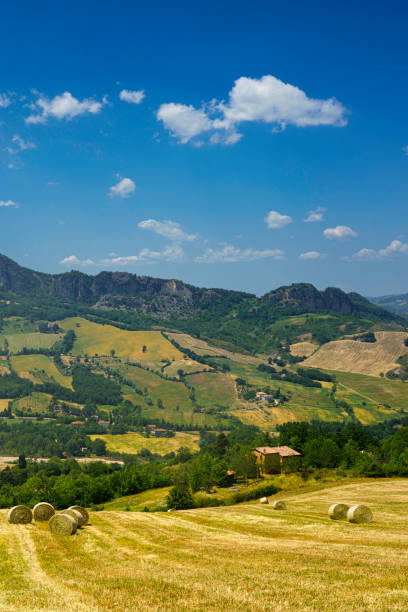 Country landscape at springtime near Verucchio and San Marino, Emilia-Romagna, Italy