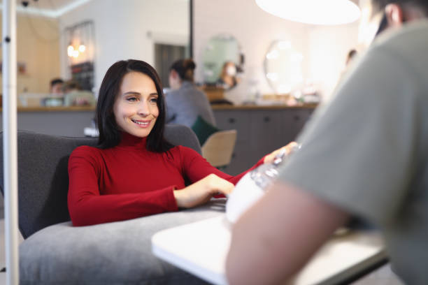 istock Attractive female in red blouse 1354205297